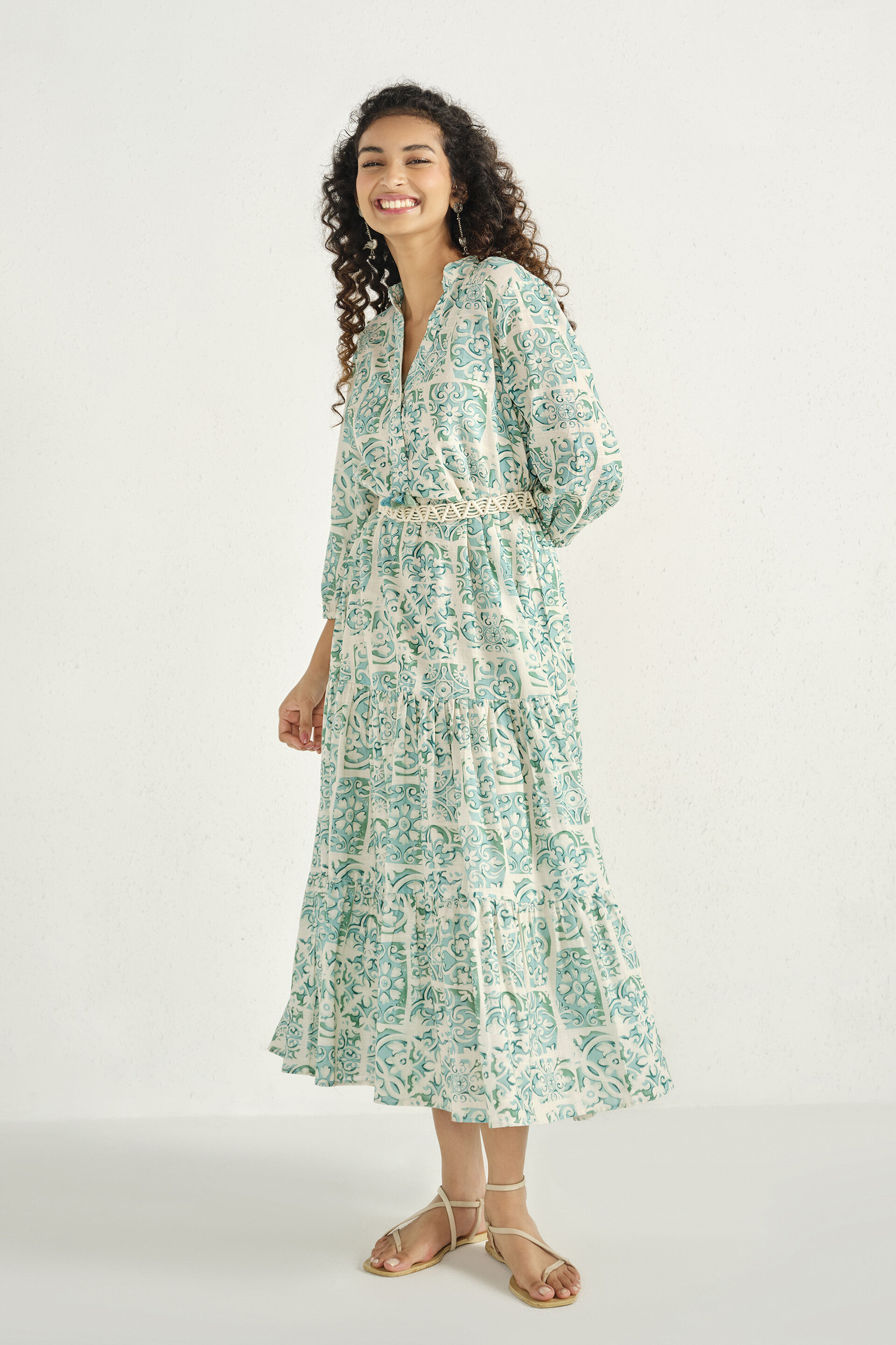 Teal Garden Tiered Dress, Teal, image 2